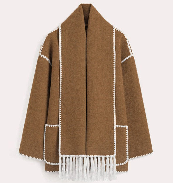Women's Classic Longline Coat with Scarf Detail
