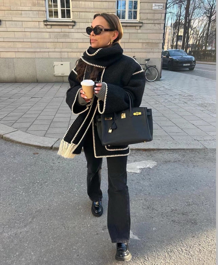 Women's Classic Longline Coat with Scarf Detail