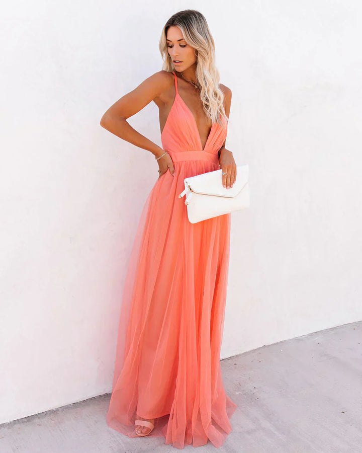 Women's Elegant Dress With Deep V-Neck