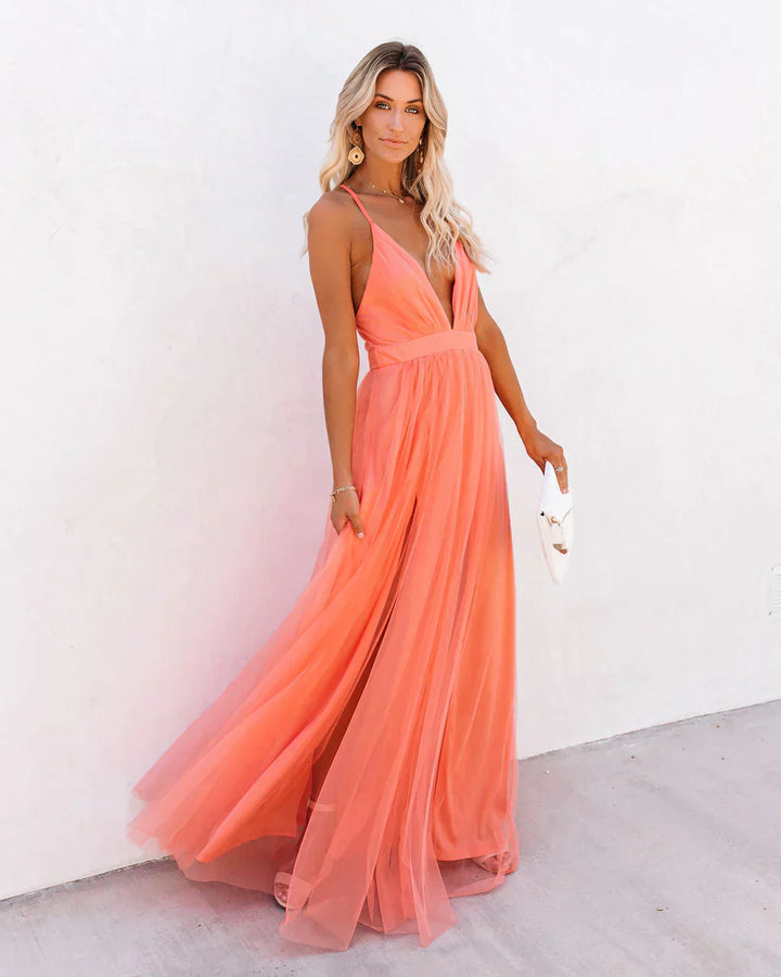 Women's Elegant Dress With Deep V-Neck