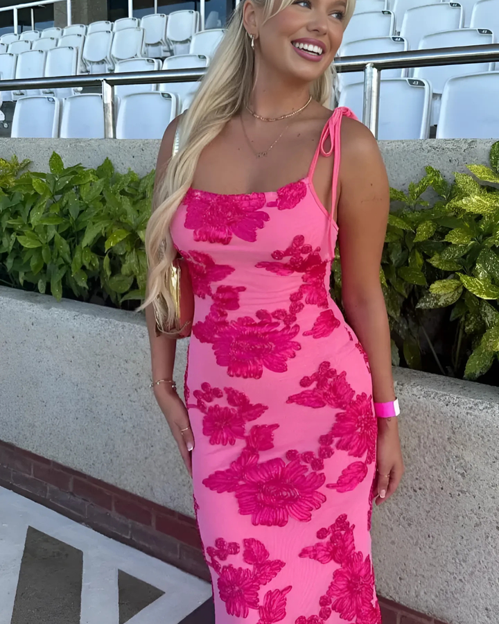 Women's Elegant Floral Maxi Dress With Shoulder Ties