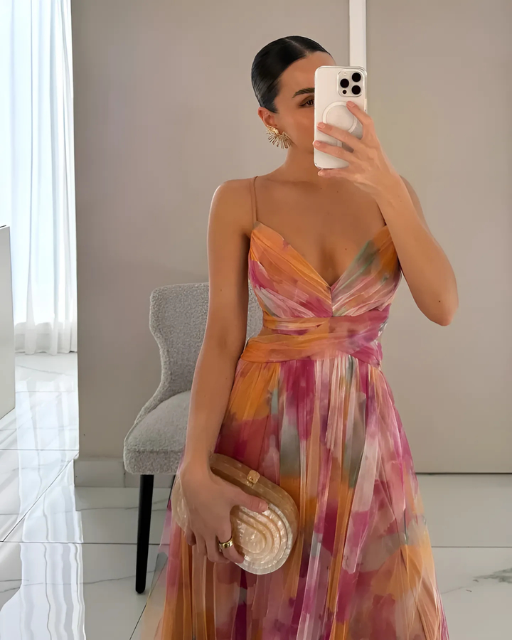 Women's Elegant Floral Maxi Dress With Spaghetti Straps