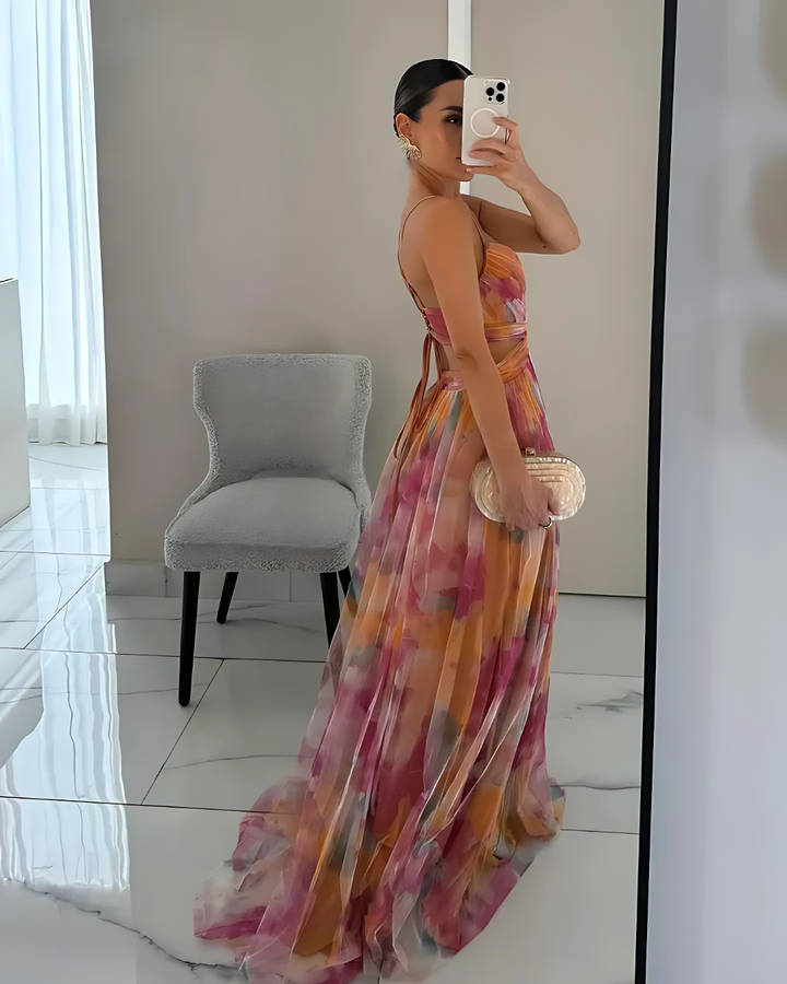 Women's Elegant Floral Maxi Dress With Spaghetti Straps