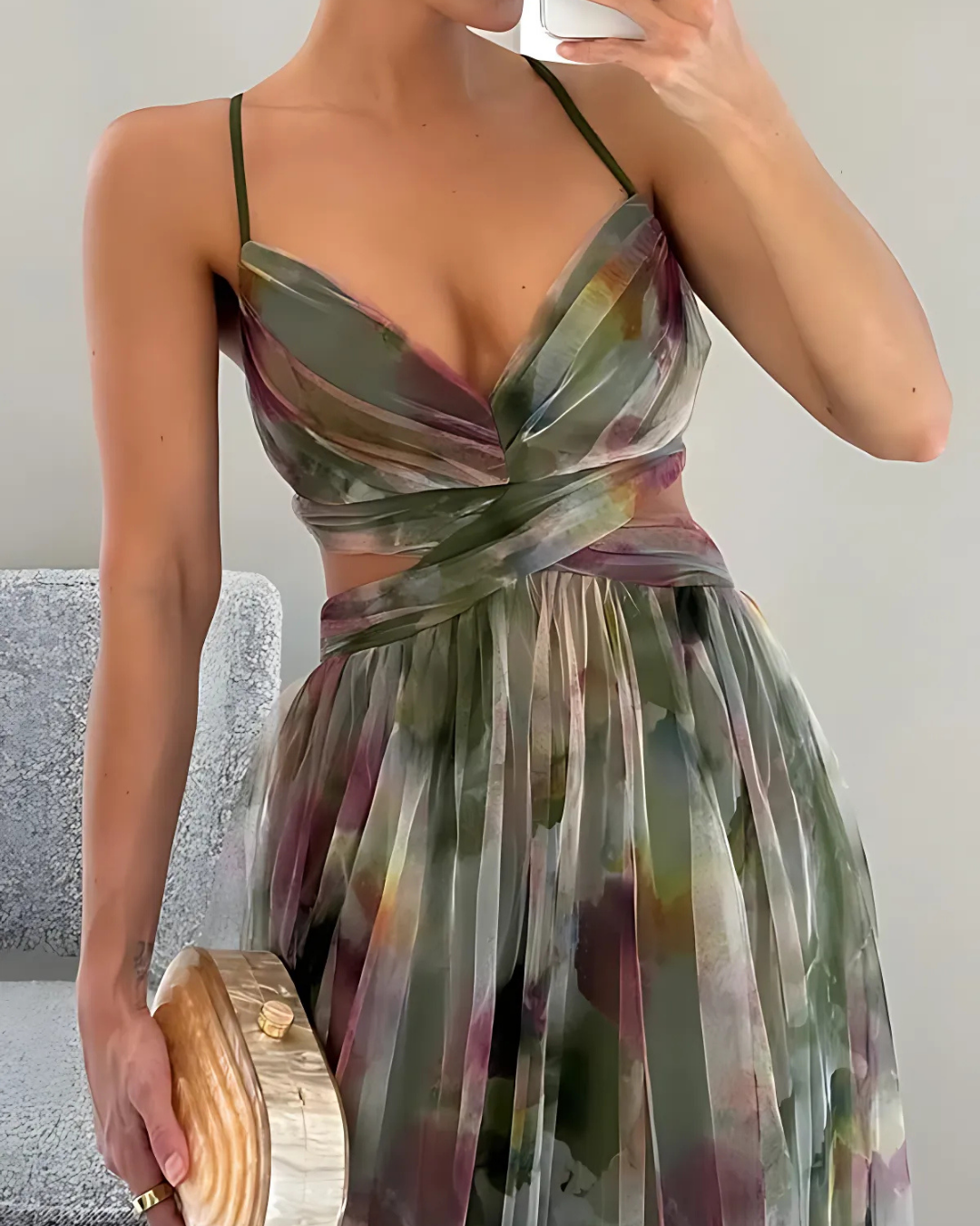 Women's Elegant Floral Maxi Dress With Spaghetti Straps