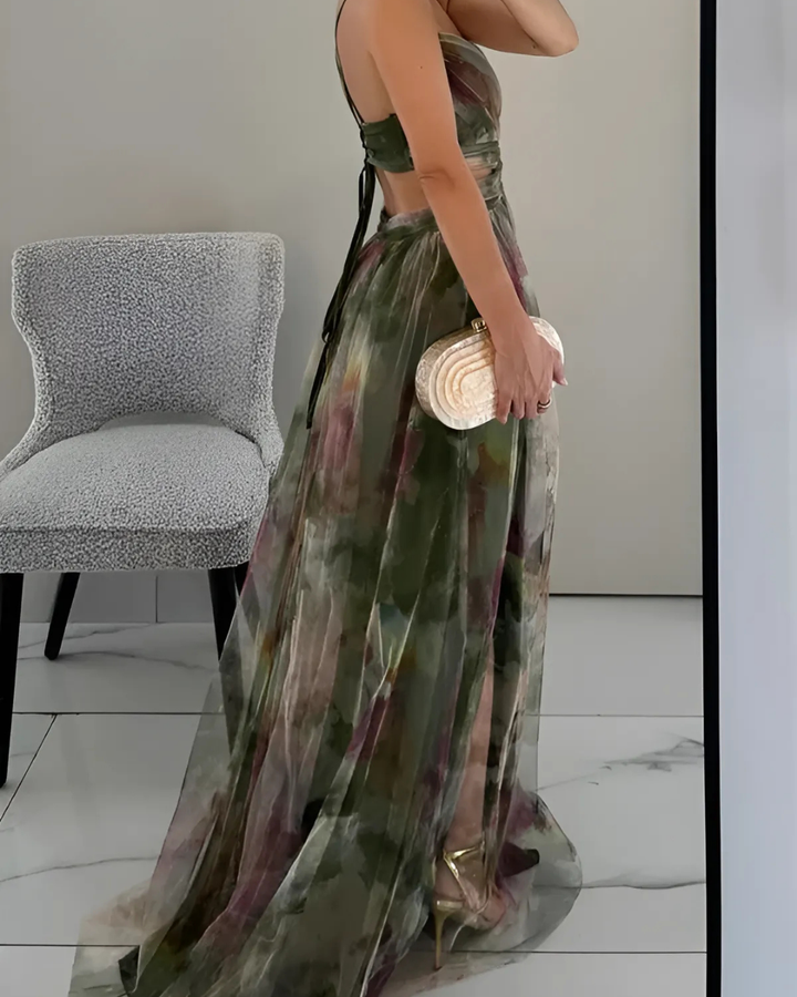 Women's Elegant Floral Maxi Dress With Spaghetti Straps