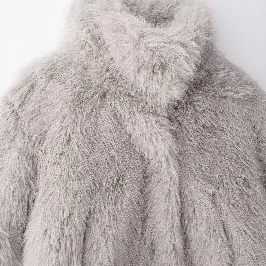 Women's Elegant Jacket with Faux Fur Turtleneck
