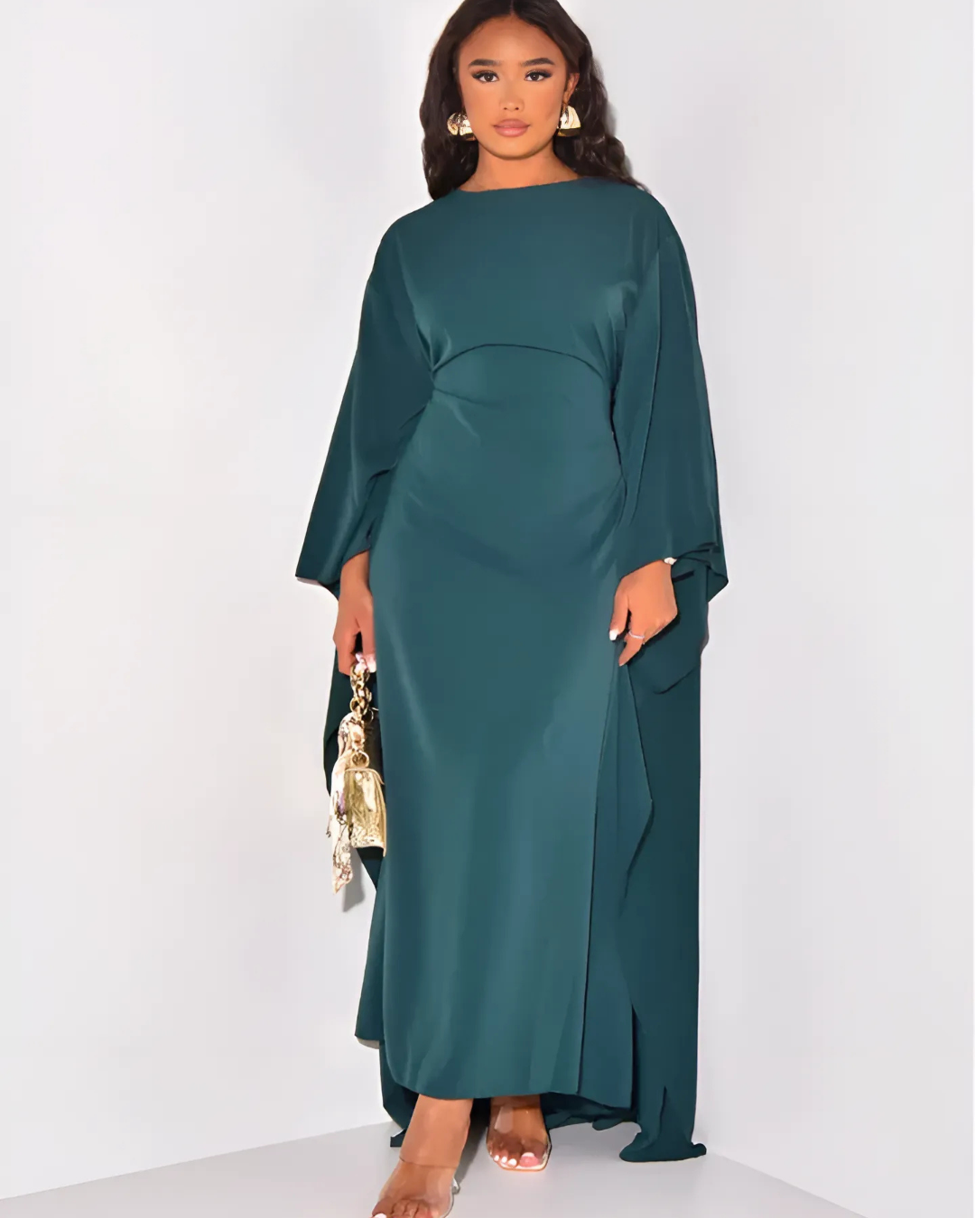 Women's Elegant Maxi Dress With Draped Sleeves