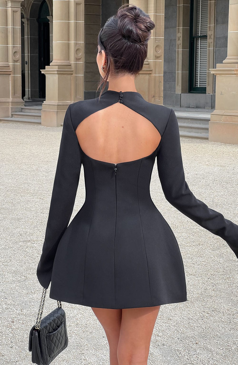 Women's Elegant Mini Dress with High Neckline