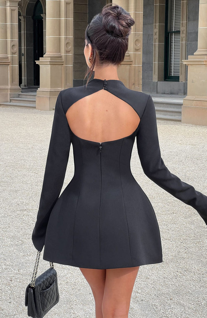 Women's Elegant Mini Dress with High Neckline