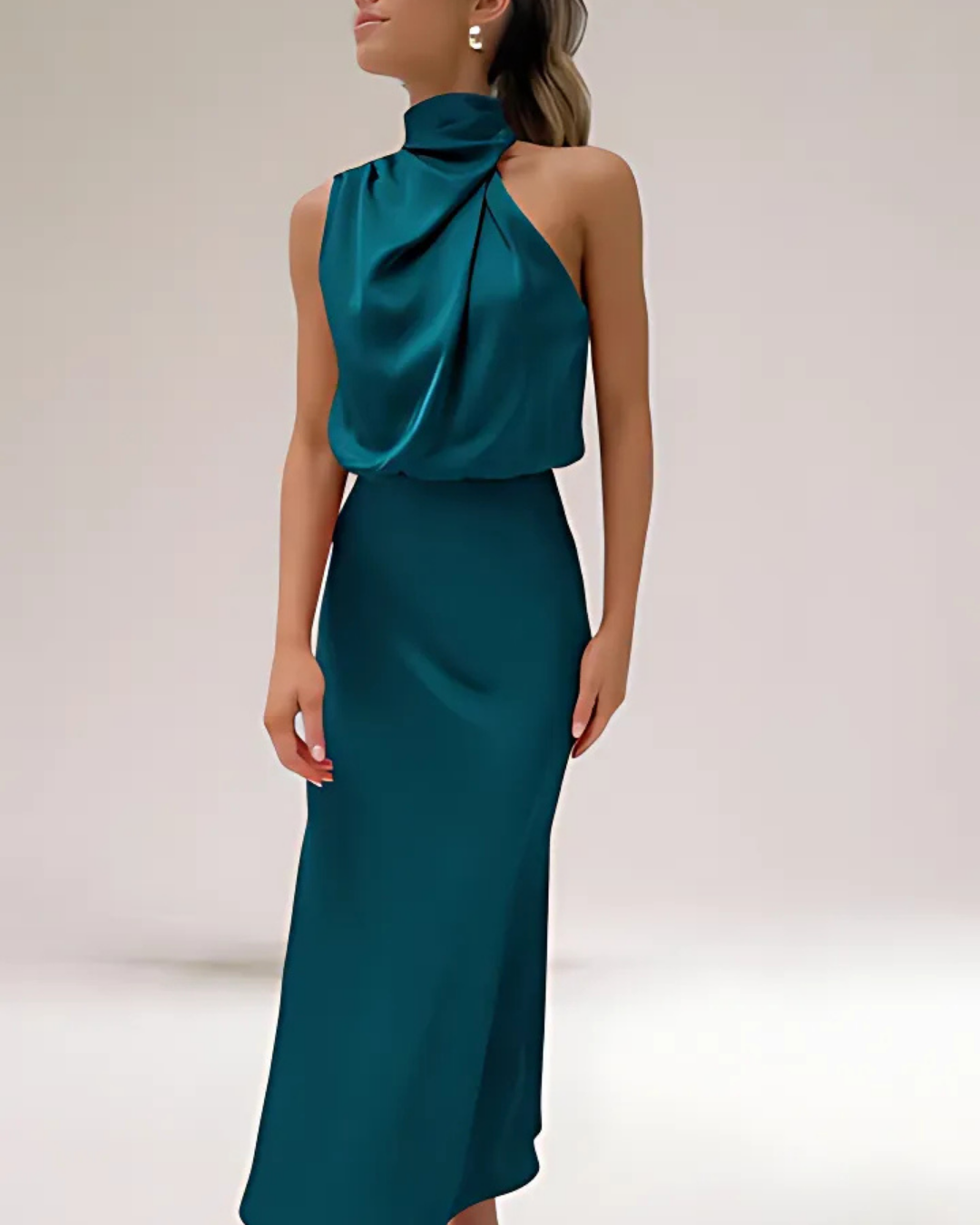 Women's Elegant Satin Dress with Halter Neckline