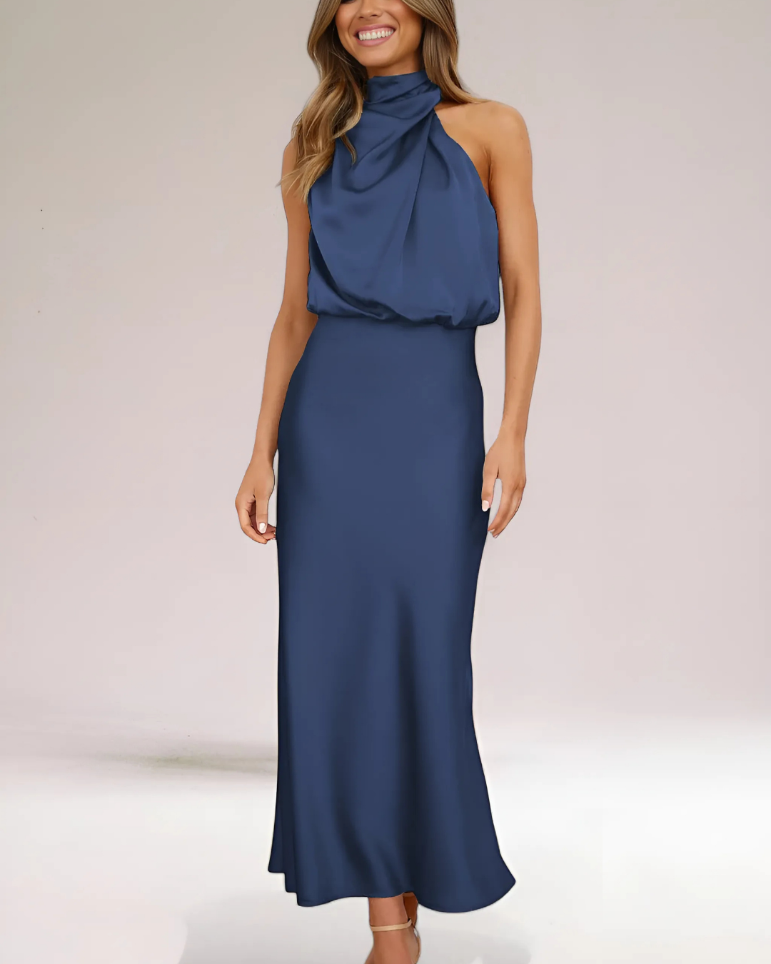 Women's Elegant Satin Dress with Halter Neckline