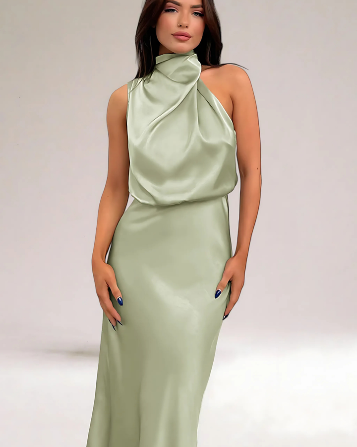 Women's Elegant Satin Dress with Halter Neckline