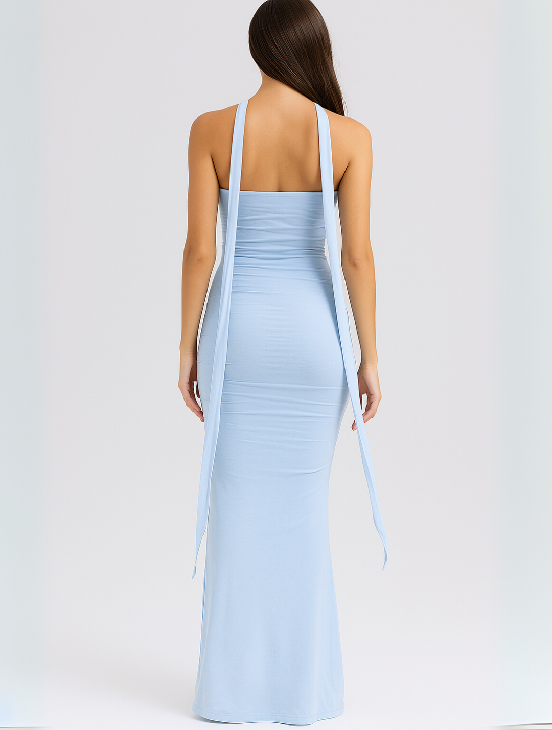 Women's Elegant Strapless Dress with Choker Neckline