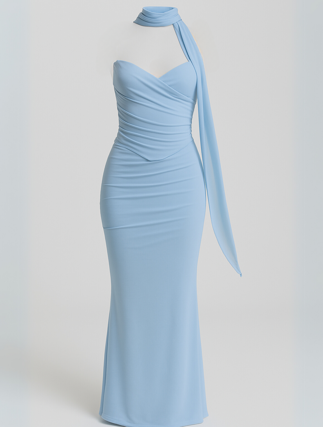 Women's Elegant Strapless Dress with Choker Neckline