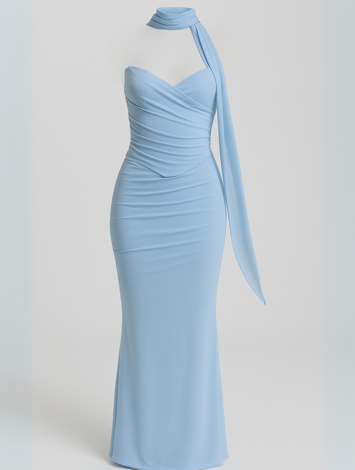 Women's Elegant Strapless Dress with Choker Neckline