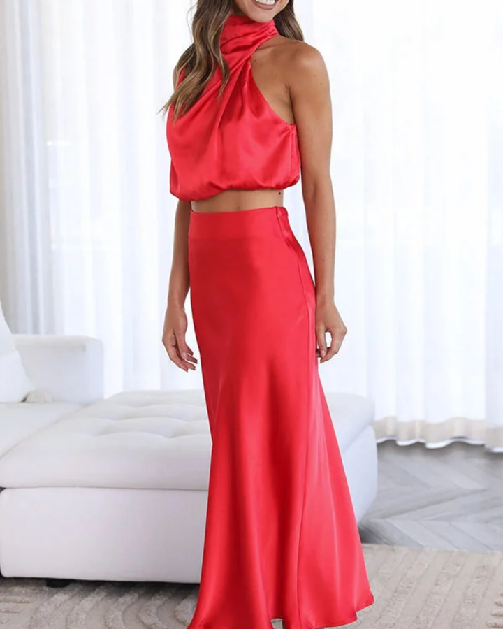 Women's Elegant Two-Piece Set With Flowing Skirt And Top