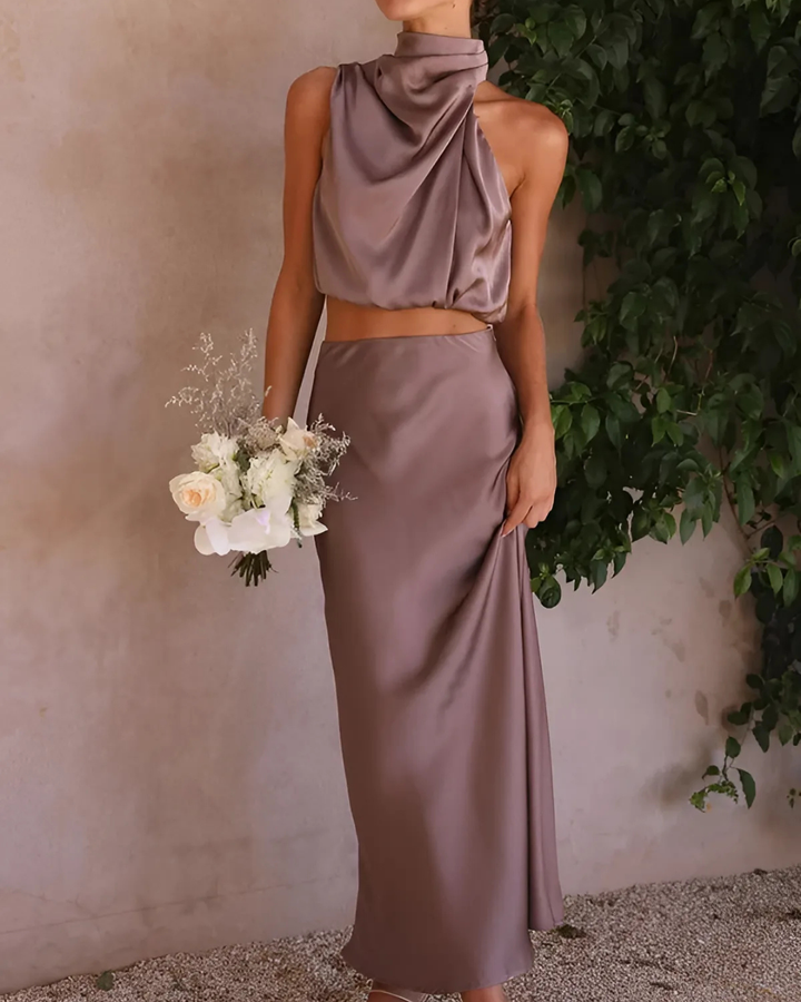 Women's Elegant Two-Piece Set With Flowing Skirt And Top
