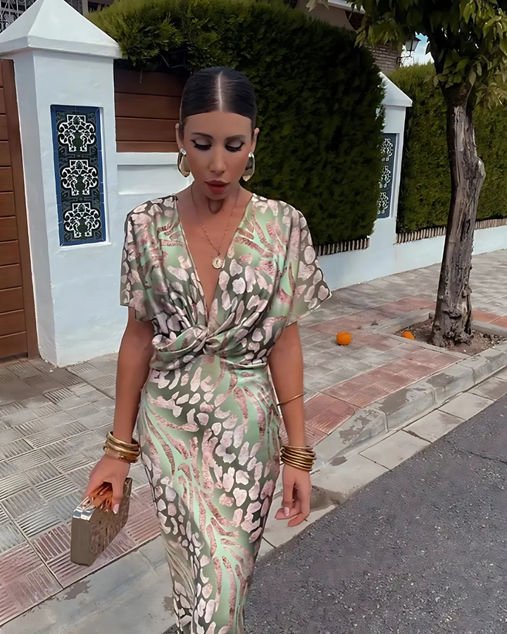 Women's Elegant V-Neck Dress With Bow Detail