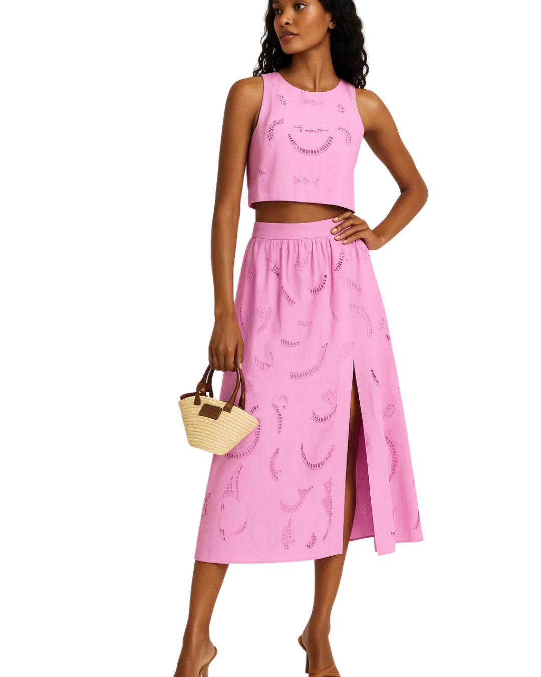 Women's Embroidered Two-Piece Set with Cut-Out Top and Skirt