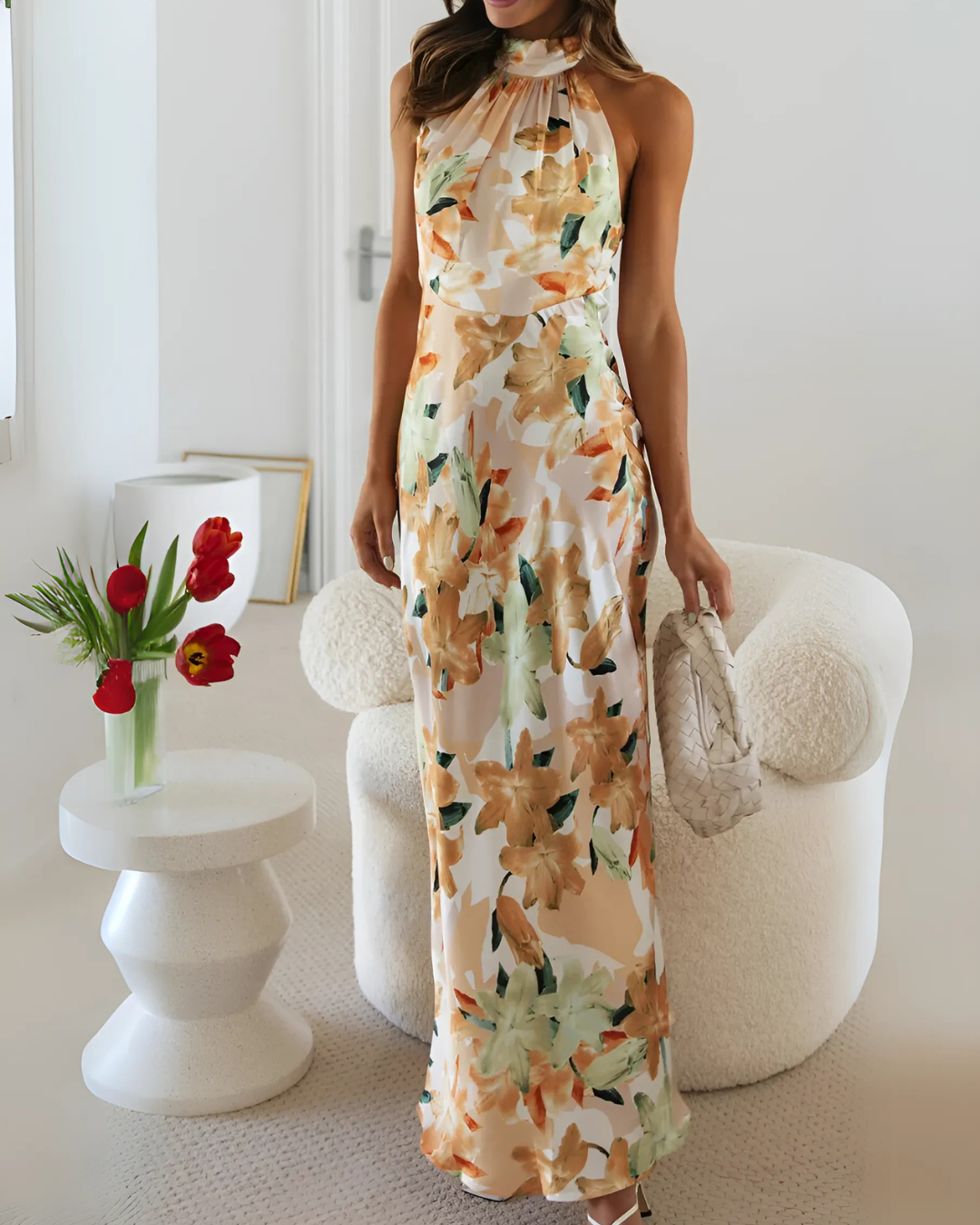 Women's Floral Halter Maxi Dress