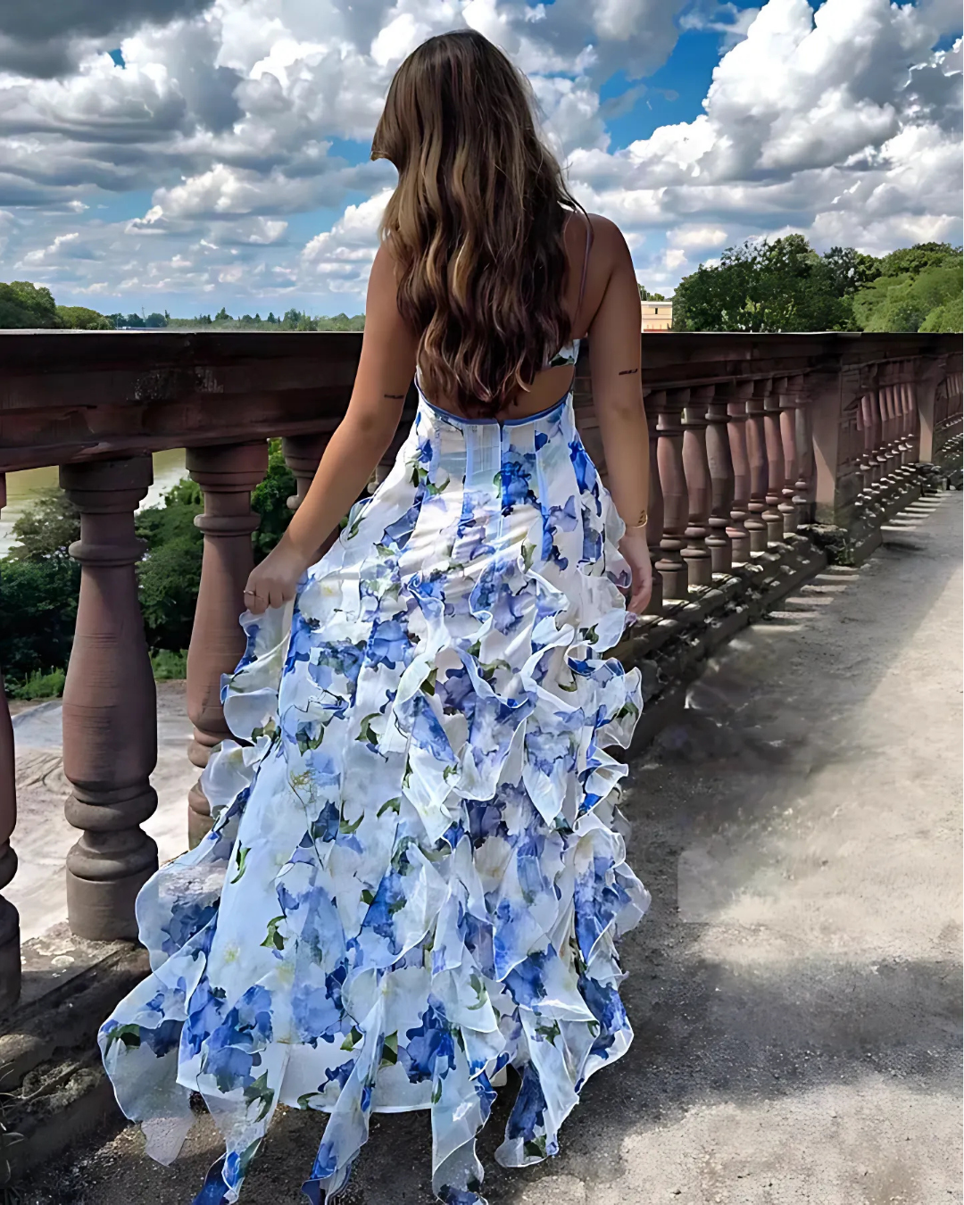 Women's Floral Ruffle Maxi Dress