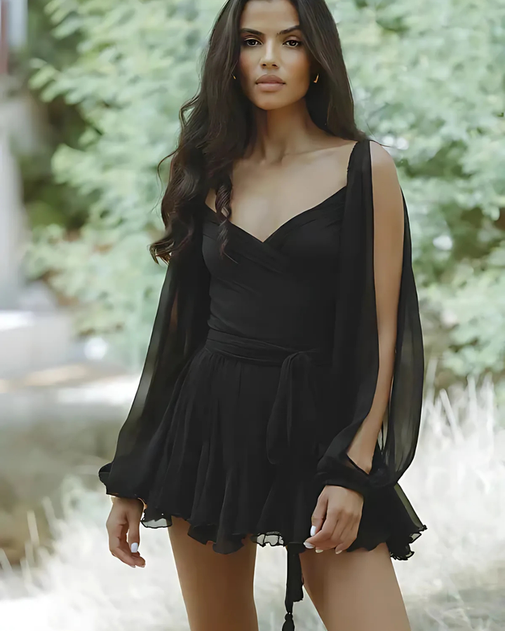 Women's Flowy Ruffled Mini Dress With Sleeves