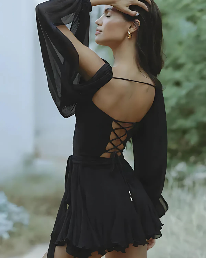 Women's Flowy Ruffled Mini Dress With Sleeves