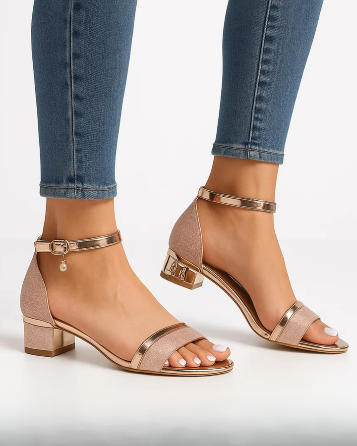Women's Glitter Heel Strap Sandals