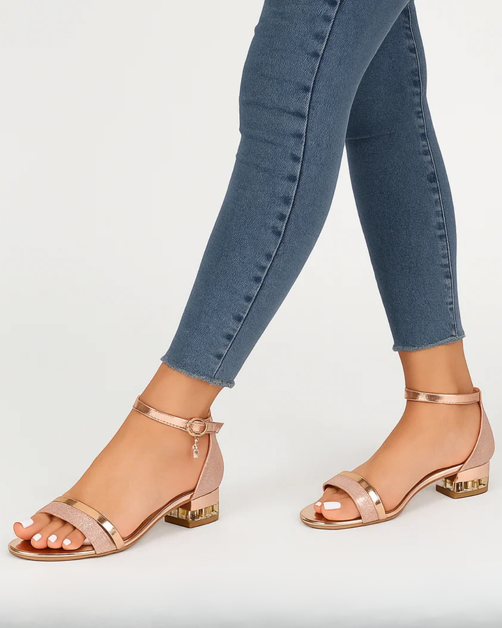 Women's Glitter Heel Strap Sandals