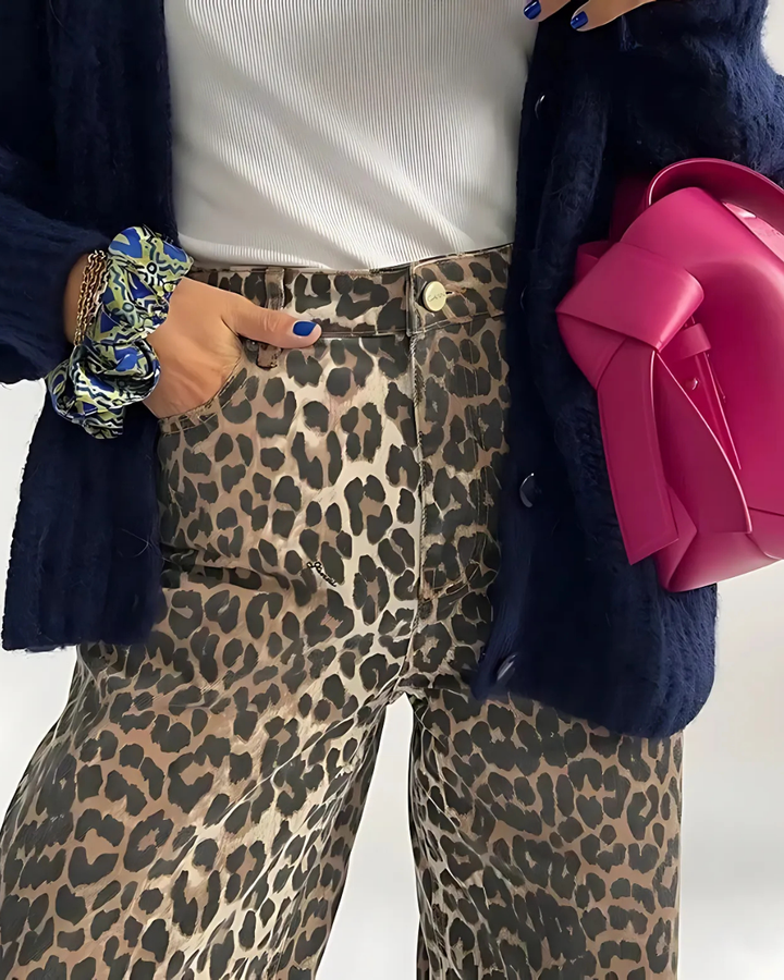 Women's Leopard-Print Jeans Trousers