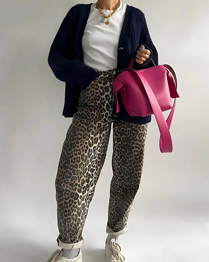 Women's Leopard-Print Jeans Trousers