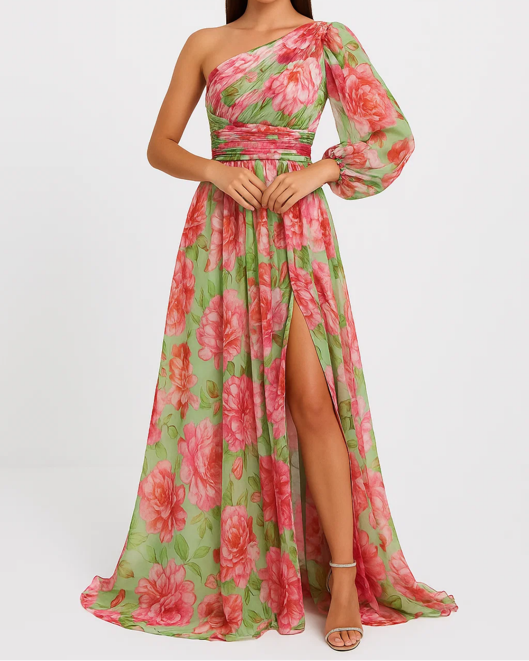 Women's One Shoulder Dress With Thigh High Slit