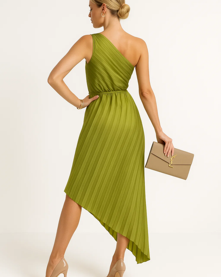 Women's One-Shoulder Pleated Midi Dress