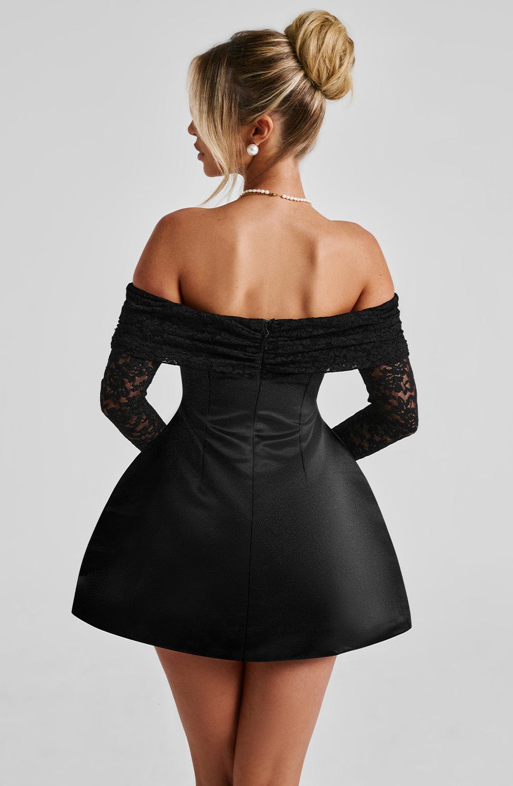 Women's Short Lace Sleeve Dress With Off-Shoulder Design