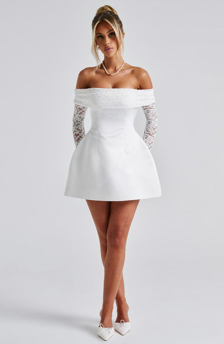 Women's Short Lace Sleeve Dress With Off-Shoulder Design