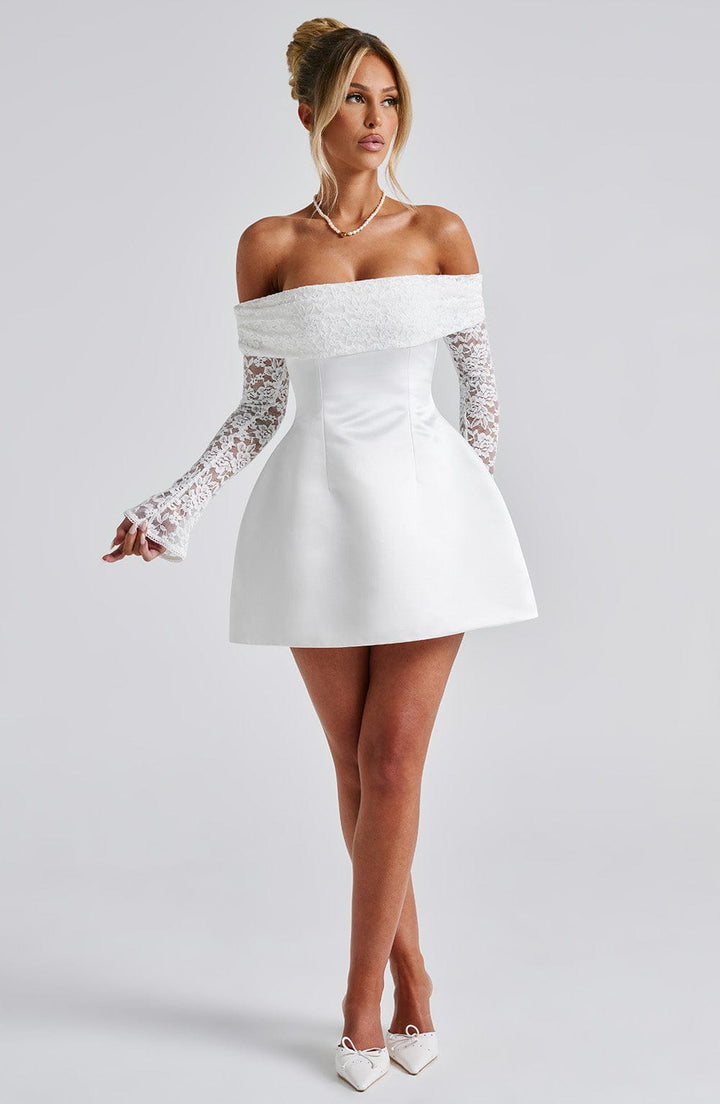 Women's Short Lace Sleeve Dress With Off-Shoulder Design