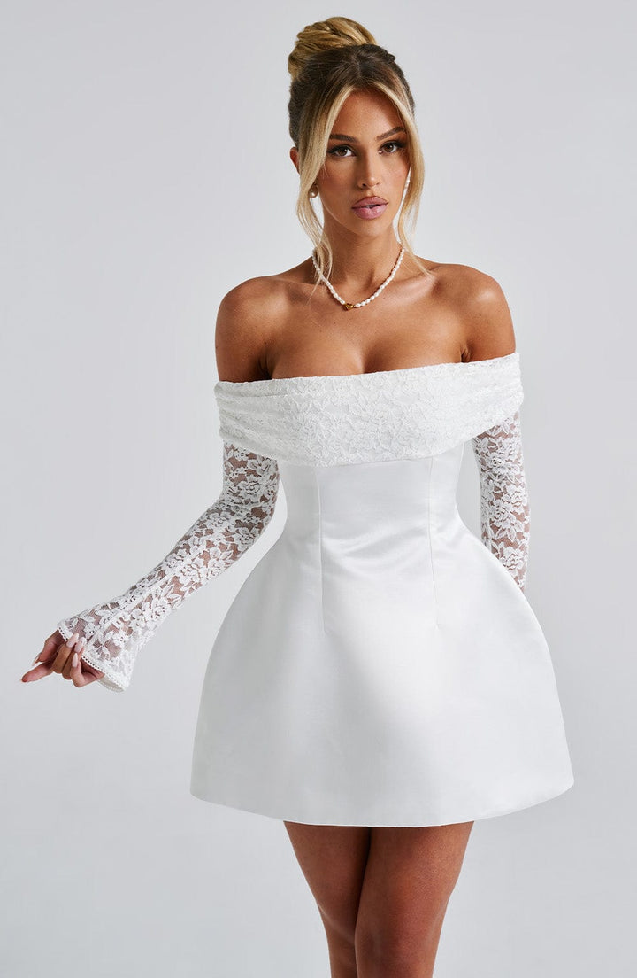 Women's Short Lace Sleeve Dress With Off-Shoulder Design