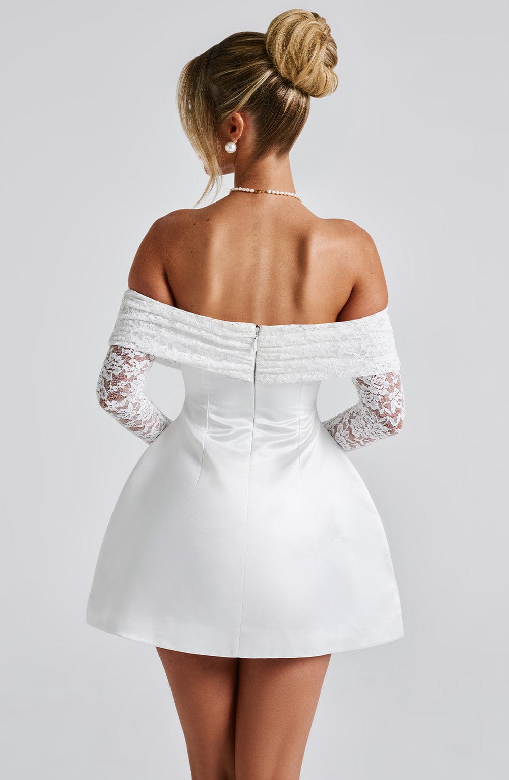 Women's Short Lace Sleeve Dress With Off-Shoulder Design