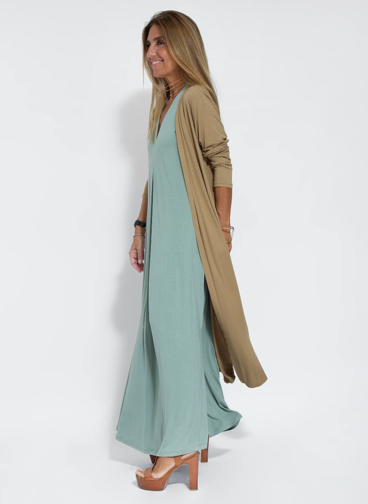 Women's Slimming Maxi Dress And Cardigan Set