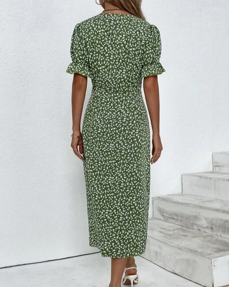 Women's Stylish V-Neck Floral Wrap Dress