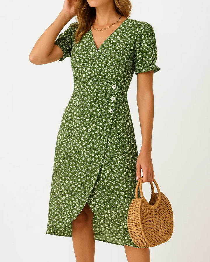 Women's Stylish V-Neck Floral Wrap Dress