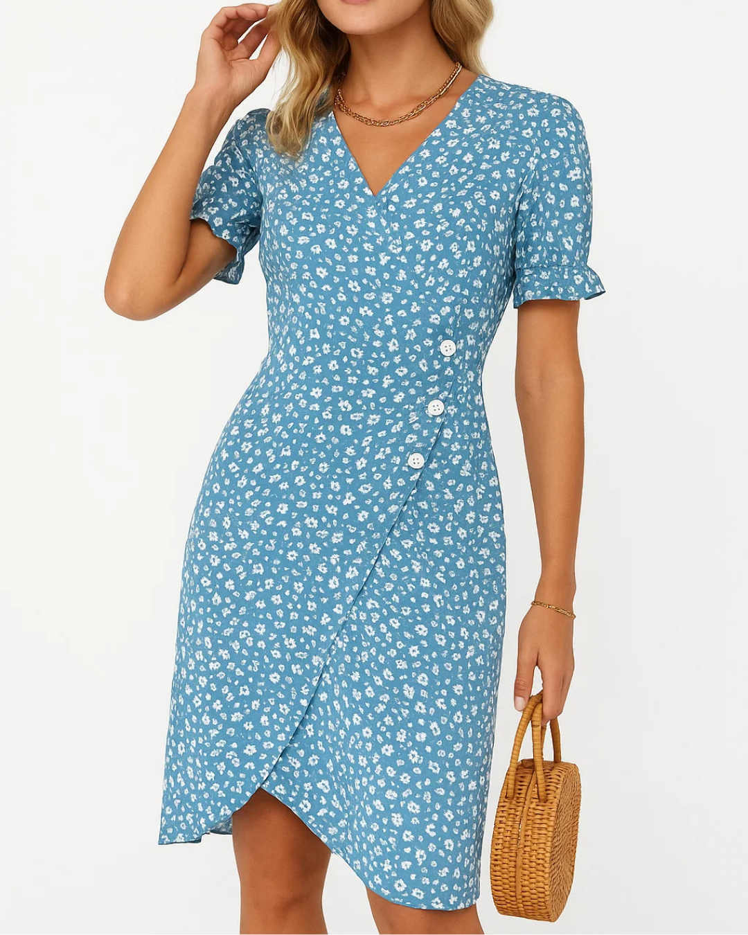 Women's Stylish V-Neck Floral Wrap Dress