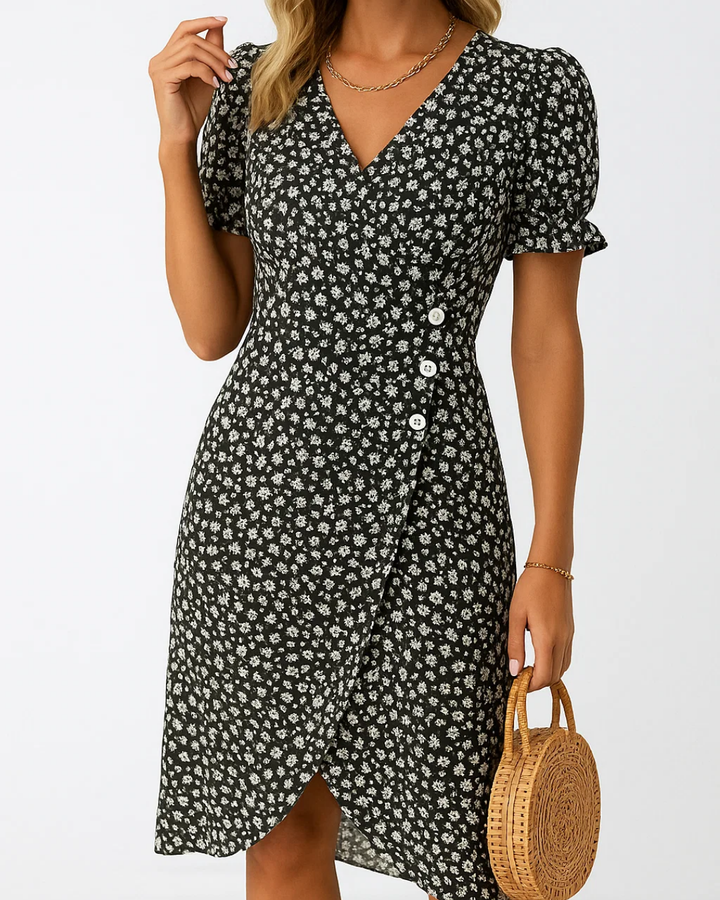 Women's Stylish V-Neck Floral Wrap Dress
