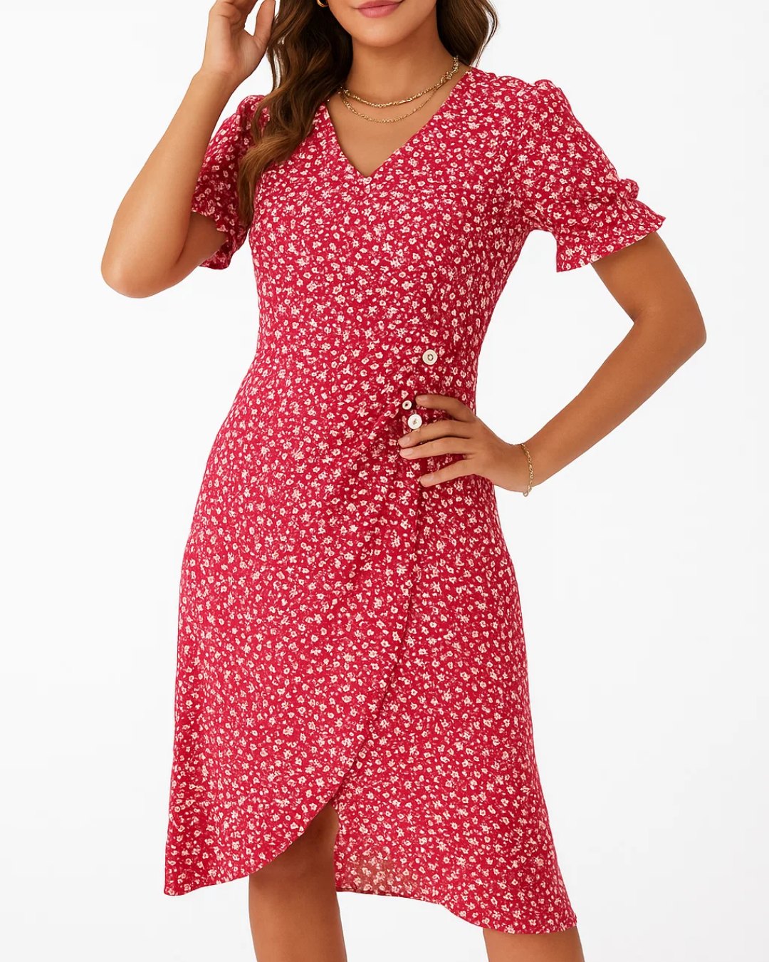 Women's Stylish V-Neck Floral Wrap Dress