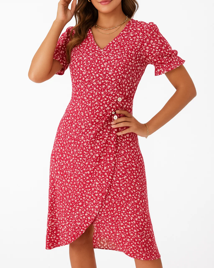 Women's Stylish V-Neck Floral Wrap Dress