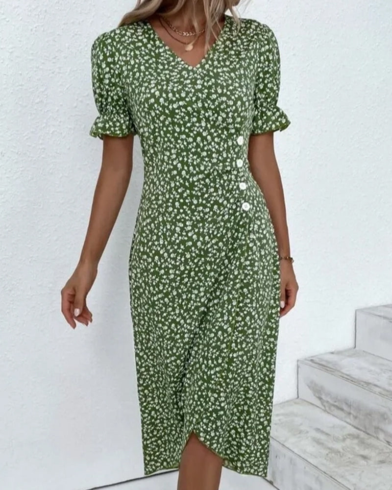 Women's Stylish V-Neck Floral Wrap Dress