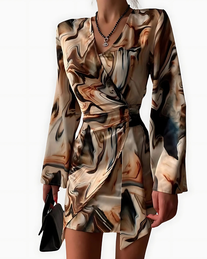 Women's Wrap Dress with Abstract Marble Print