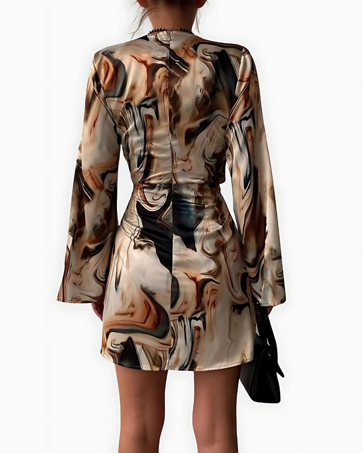 Women's Wrap Dress with Abstract Marble Print