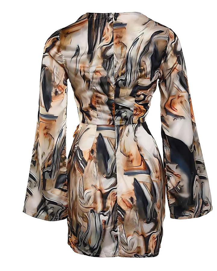 Women's Wrap Dress with Abstract Marble Print