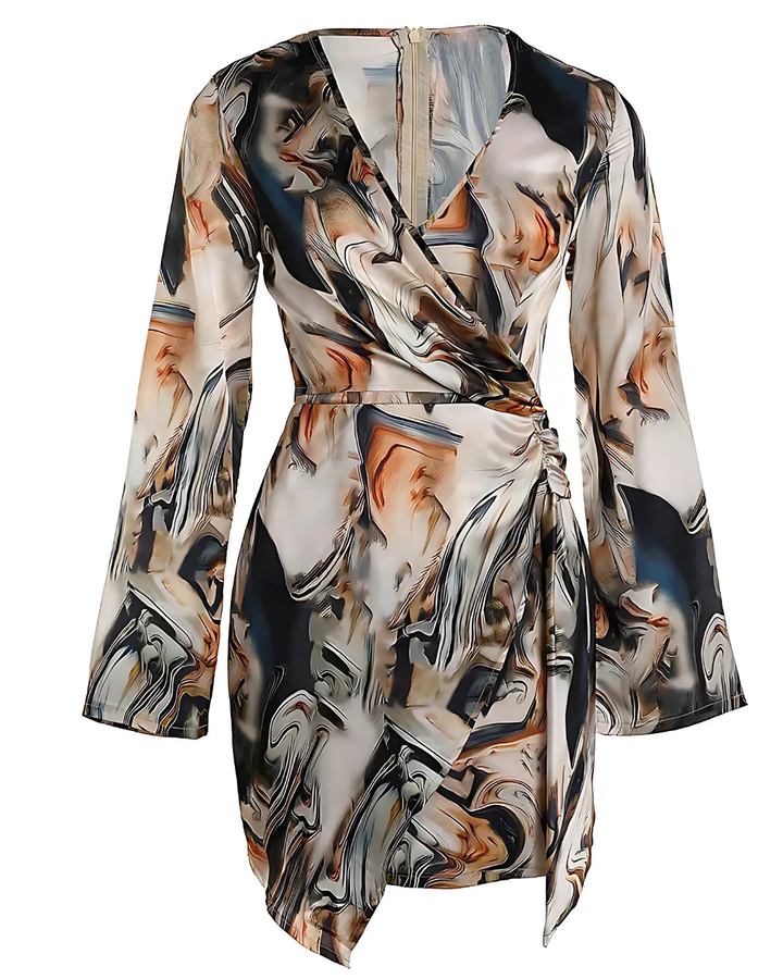 Women's Wrap Dress with Abstract Marble Print